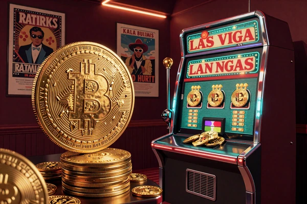 Bitcoin und Ethereum Krypto-Zahlungen im retro-futuristischen Casino Stil