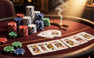 Poker Tisch mit Royal Flush bei Total Casino im Retro Stil