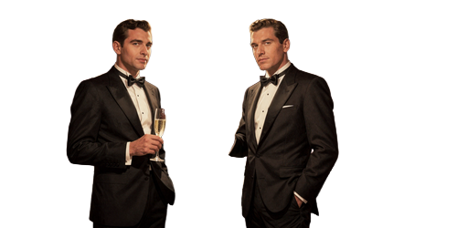 Elegante Rat Pack Figuren im Smoking pr&auml;sentieren Casino Bonusangebote bei Total Casino