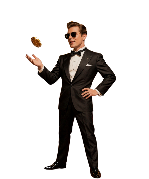 Total Casino Maskottchen im Smoking pr&auml;sentiert den 250% Willkommensbonus